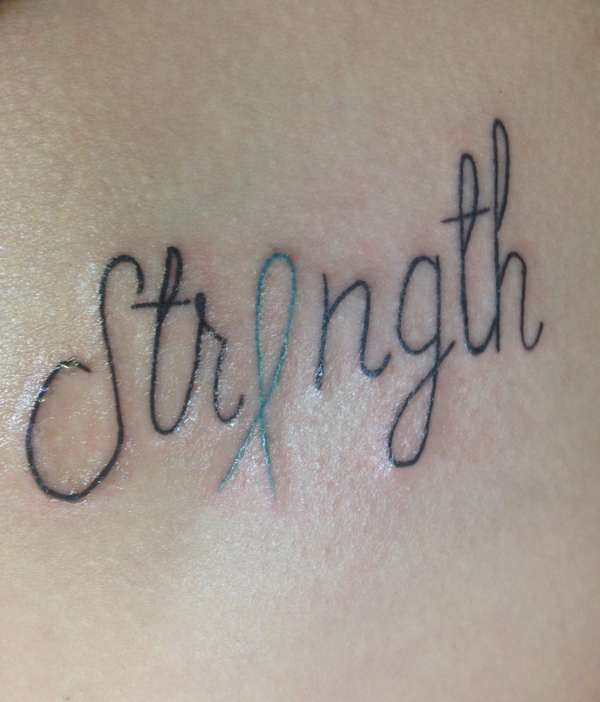 Strength with ovarian cancer ribbon tattoo