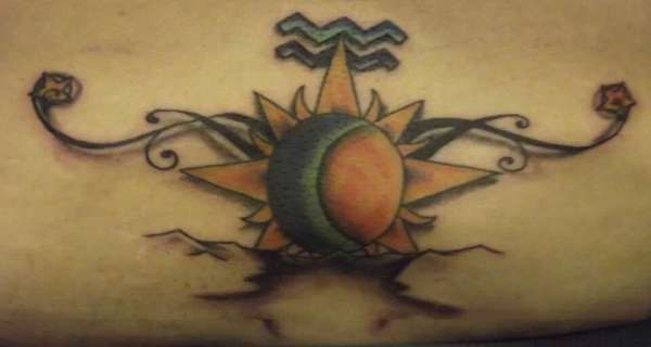 Sun, moon, and Aquarius(water) tattoo