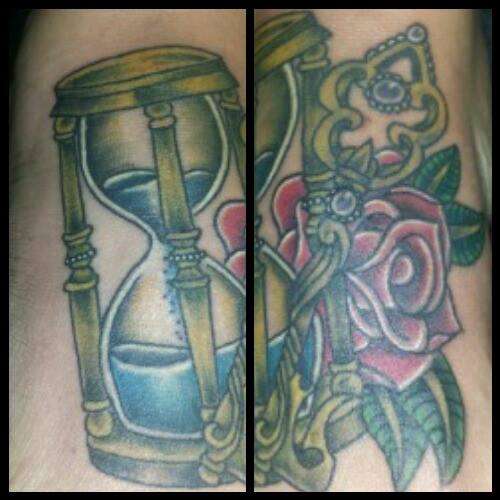 hour glass and key tattoo