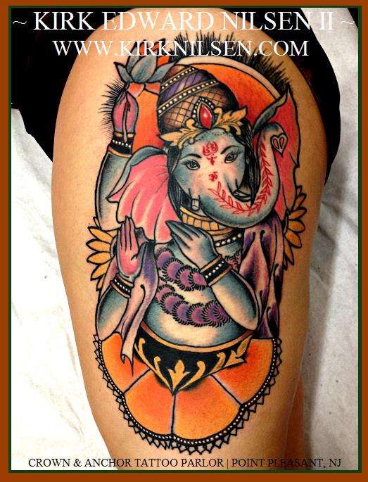 Custom Ganesh tattoo by Kirk Nilsen | New Jersey tattoo