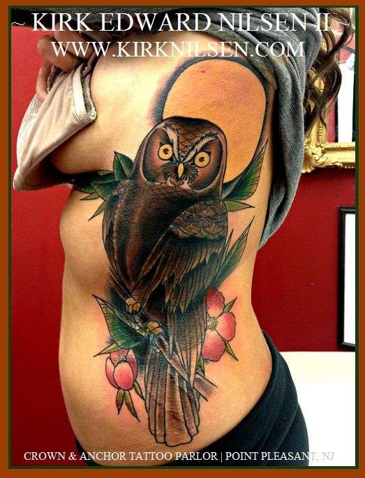 Custom neo traditional owl cover up tattoo | Kirk Nilsen | NJ tattoo