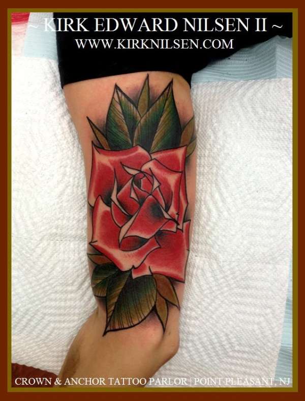 Custom neo traditional rose tattoo by Kirk Nilsen | New Jersey tattoo