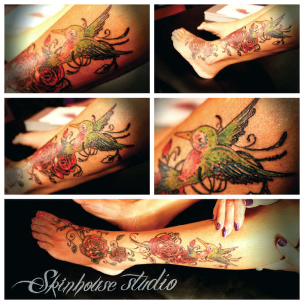 Humming Bird Roses tattoo