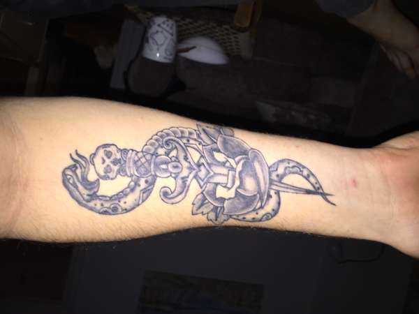 Snake, Rose Dagger tattoo