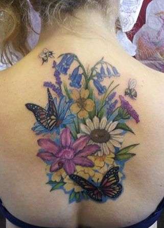 Wildlflowers, bees and butterflies tattoo