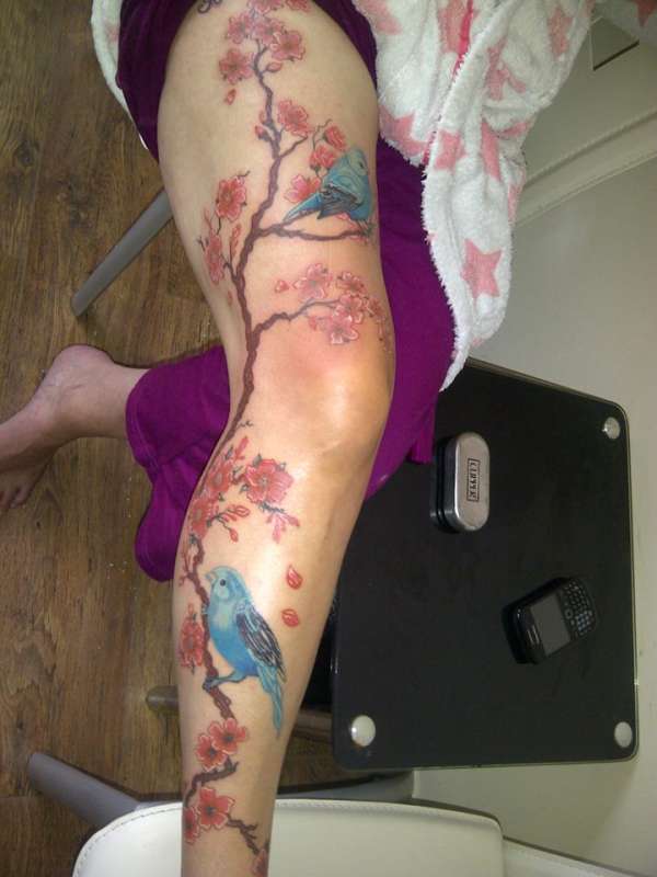 cherry blossom & birds tattoo