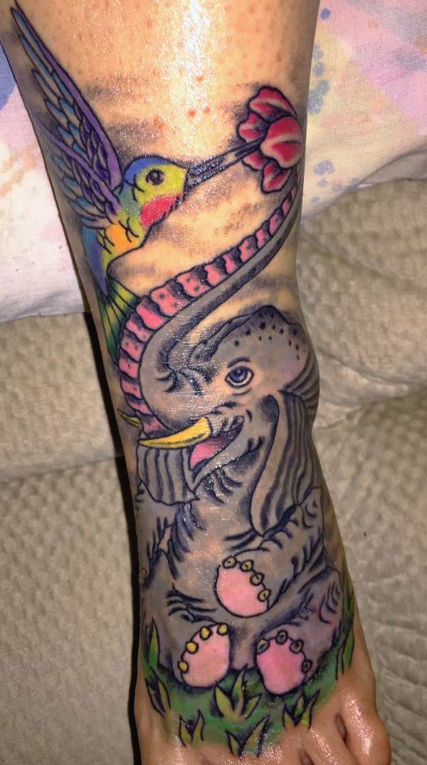 elephant and hummingbird tattoo