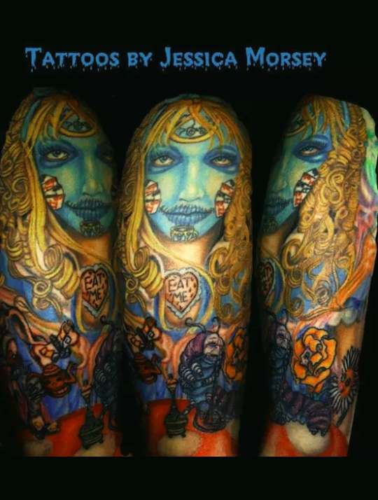 Alice and wonderland day of the dead sleeve tattoo