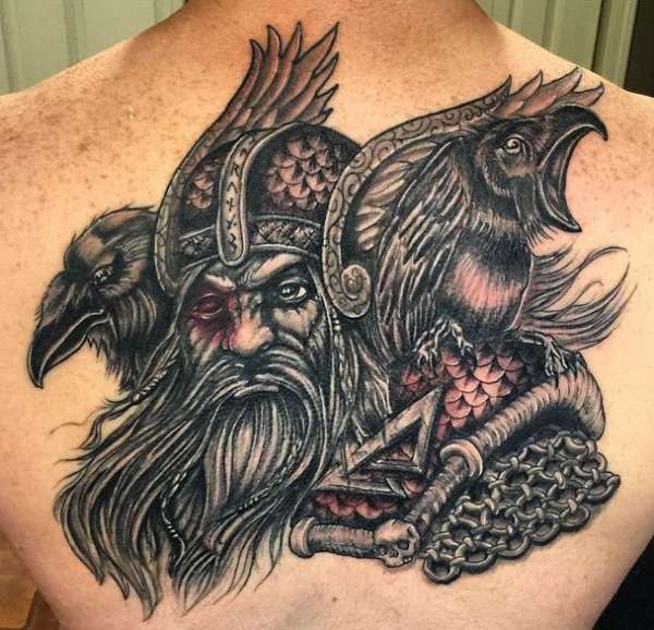 Odin with Hugin and Munin tattoo