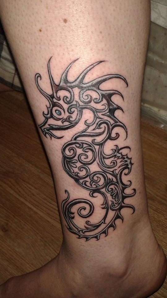 Filigree deco-style Seahorse tattoo