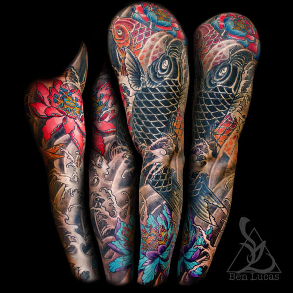 Koi fish and lotus sleeve tattoo tattoo
