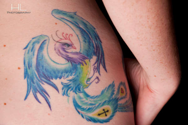 Neo traditional Phoenix with totems tattoo