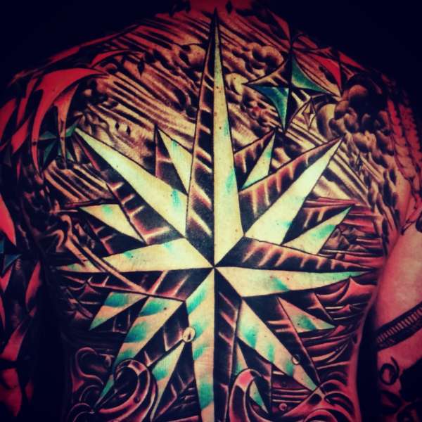 Traditional star back piece by Steve'O tattoo