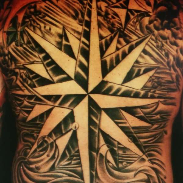 Traditional star back piece by Steve'O tattoo