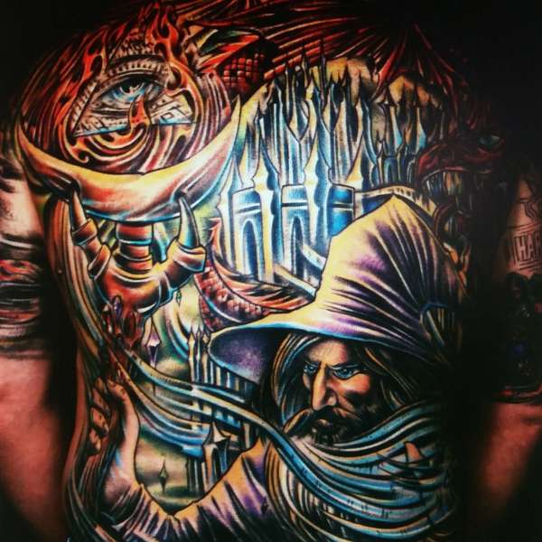 Wizard back piece by Steve'O tattoo