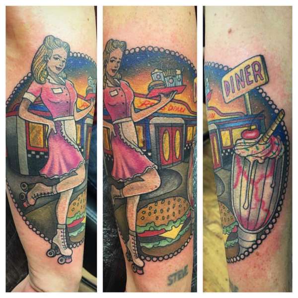 American Rollerskating Diner waitress tattoo