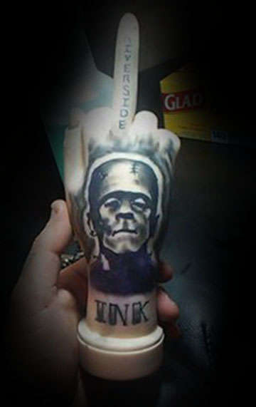 Frankenstein on fake hand tattoo
