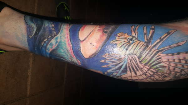 Lionfish leg peice (in progress) tattoo