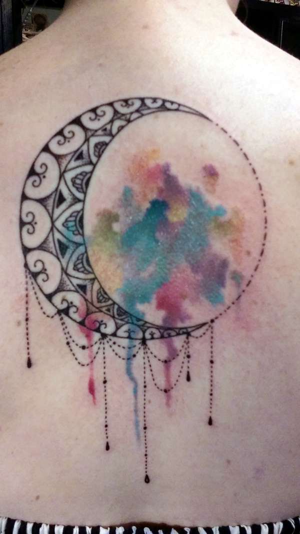 Mandala Moon with Watercolor [Custom] tattoo