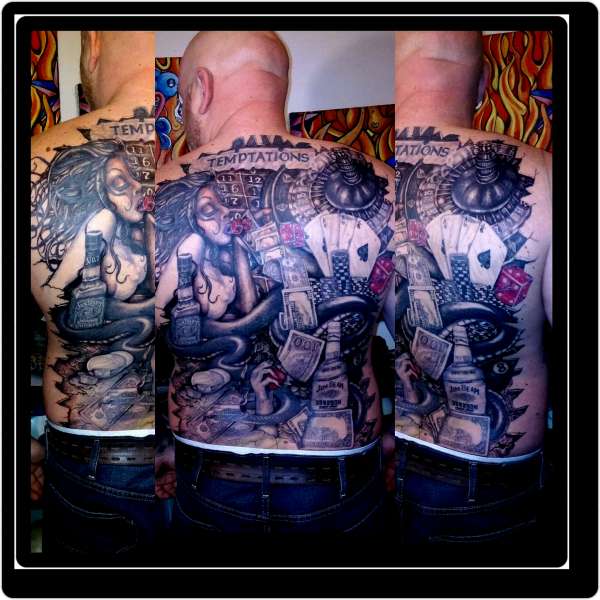 Temptations back piece tattoo