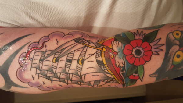 rose clipper ship tattoo