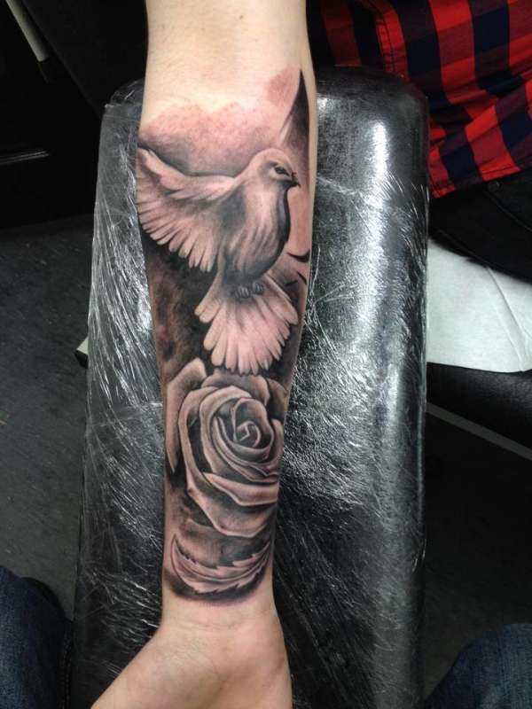 Dove & Rose Black and Grey Realism. tattoo