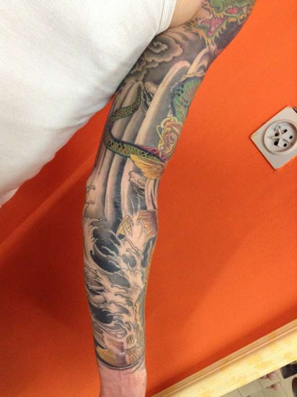 Dragon Koi sleeve tattoo