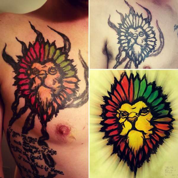 Rasta lion with smoke claw marks tattoo