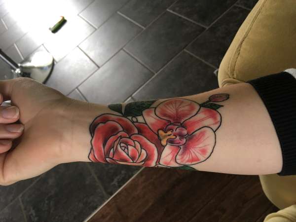 Rose + Orchid tattoo