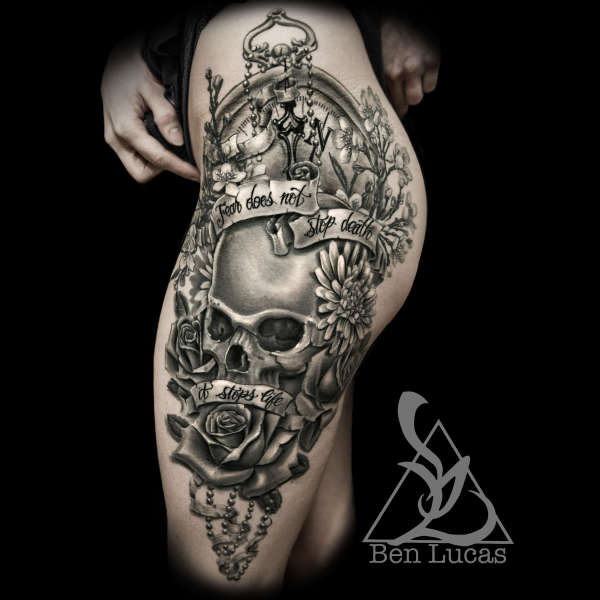 Skull, Clock and Roses Tattoo tattoo