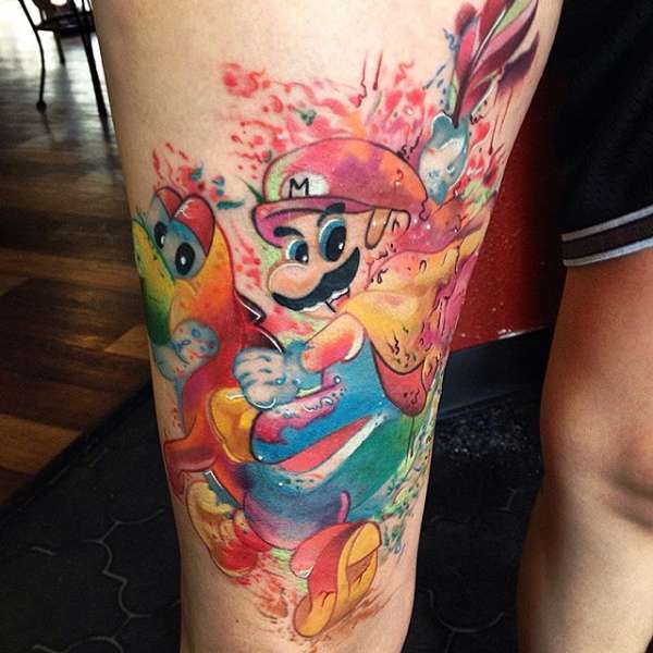 mario water color tattoo
