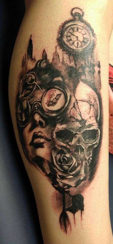 steampunk leg tattoo