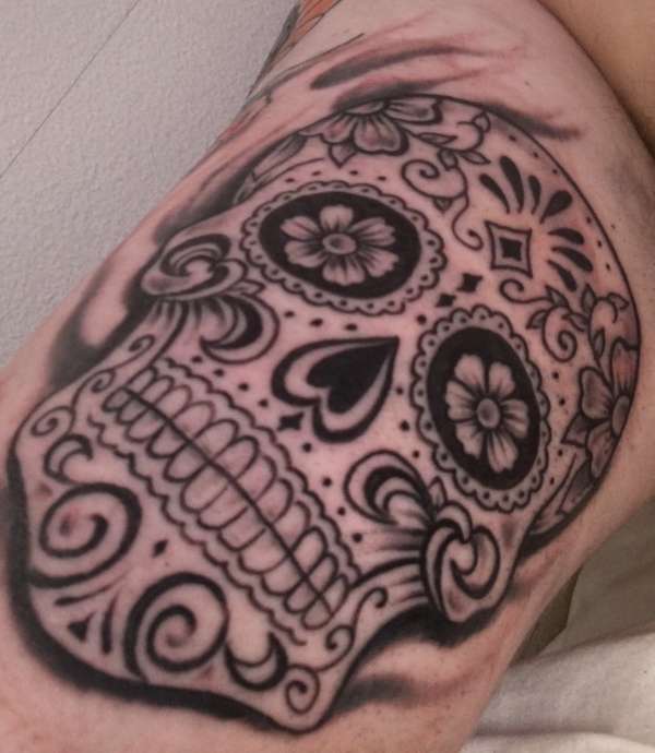 Sugar skull inside of right arm tattoo