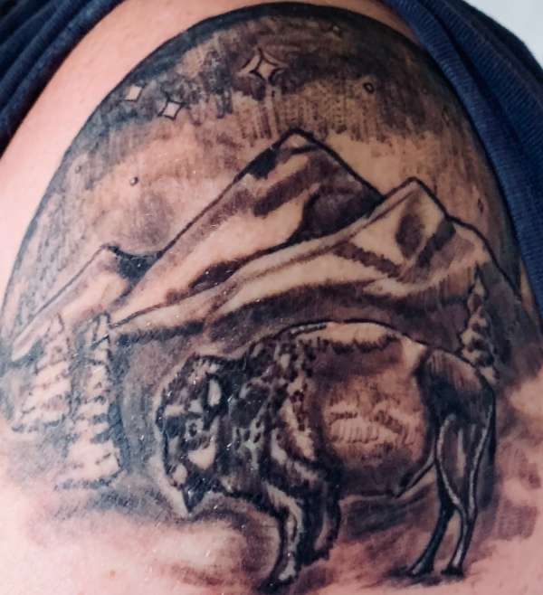 Bison Landscape tattoo