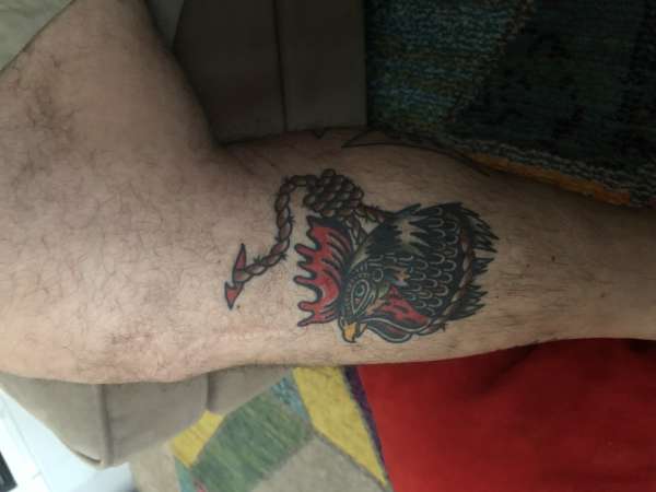 Cock hangs below my knee tattoo