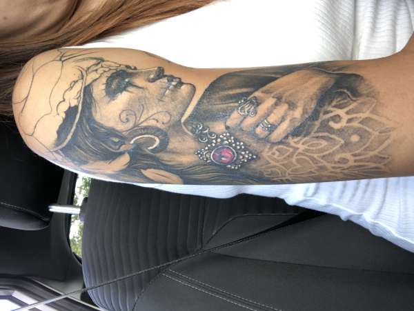 half sleeve sugar skull/gypsy woman tattoo