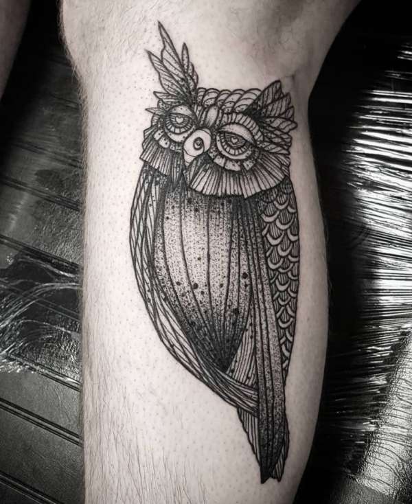 linework owl tattoo