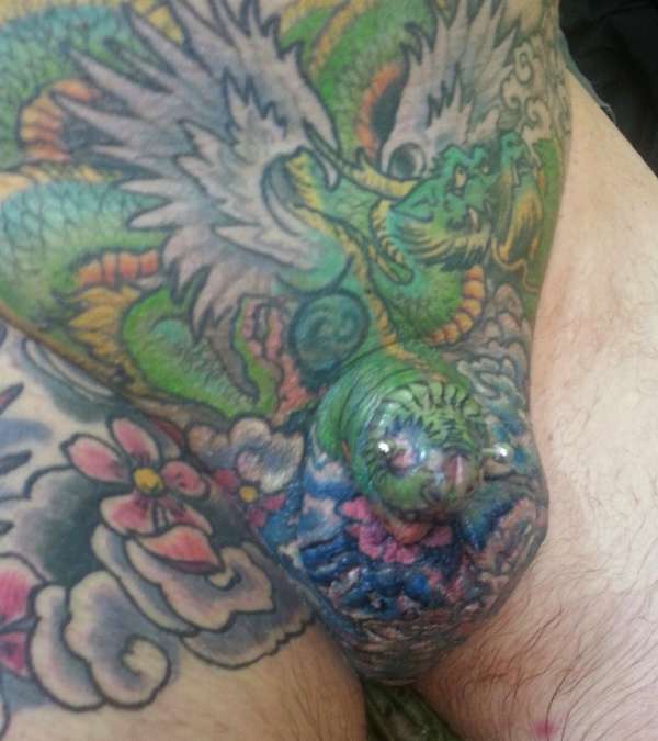 Genital dragons tattoo