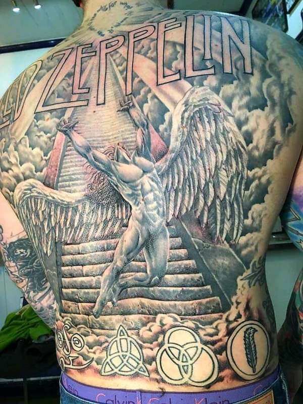 Led Zeppelin back piece tattoo