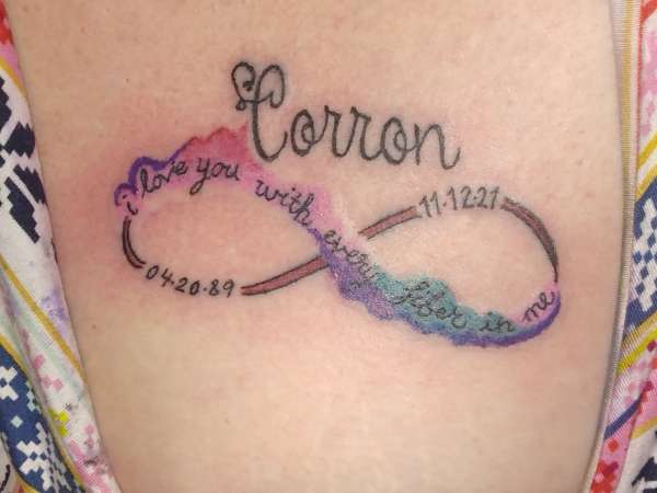 Memorial for her husband who passed from covid at 32 tattoo