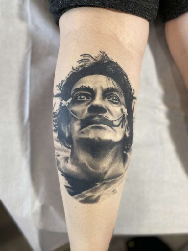 Salvador Dali Portrait by Josh Riley tattoo
