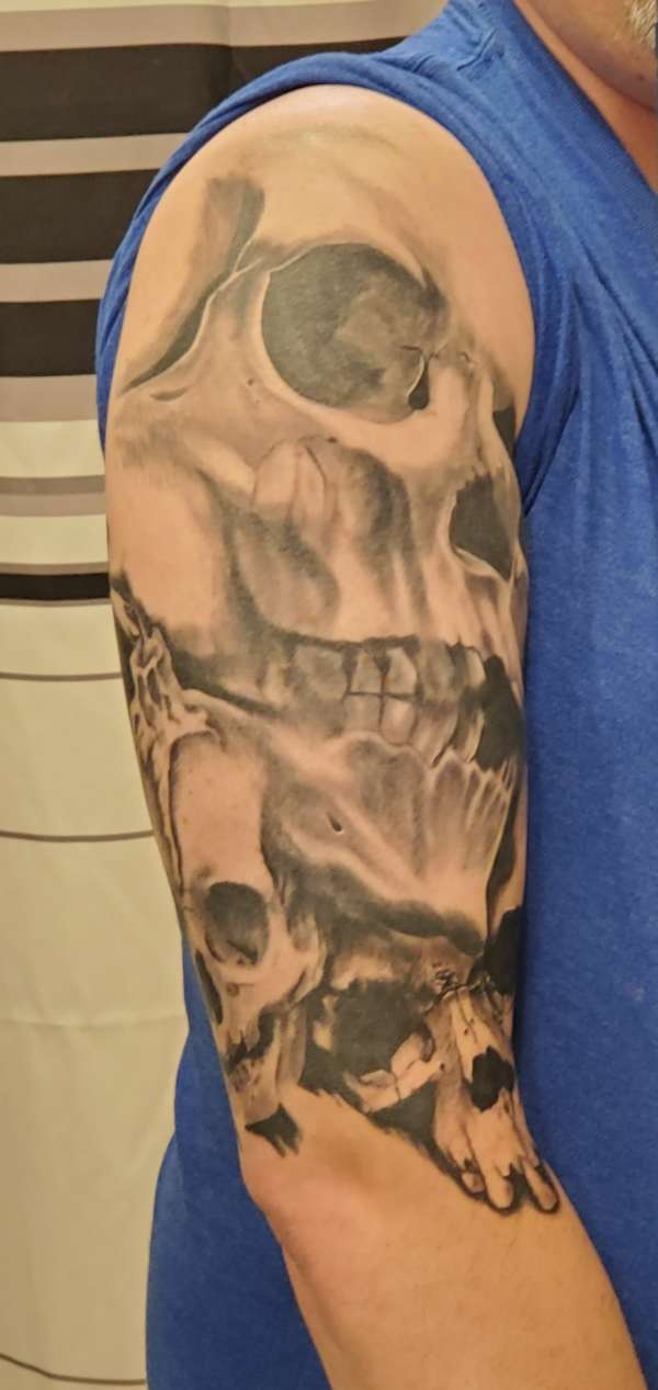 Skull sleeve in progress tattoo