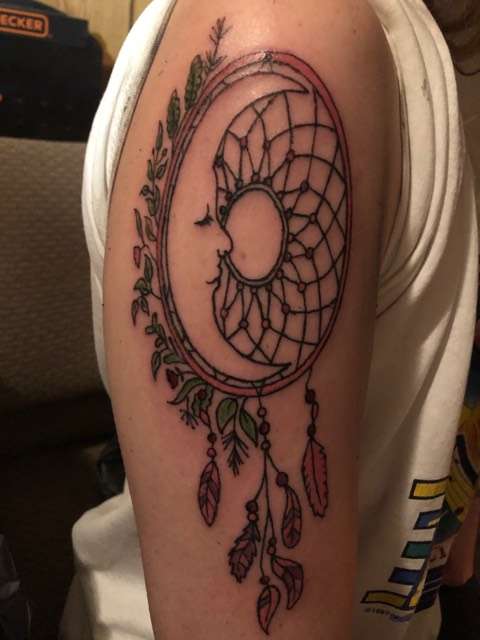 dream catcher with moon not finished 1st session!!! tattoo