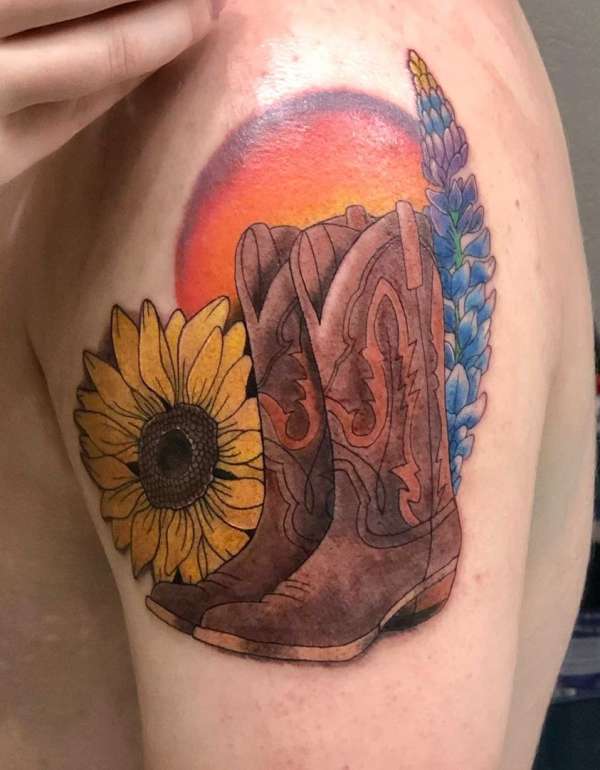 Cowboy Boots and Flowers tattoo