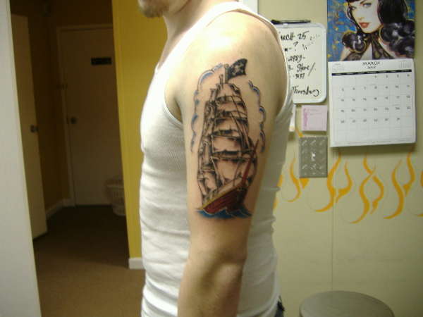 full color pirate clipper ship tattoo ideas