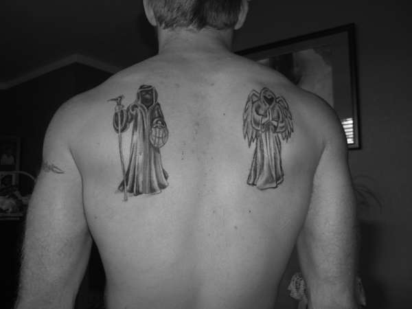 reaper with b-ball and angel tattoo