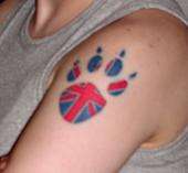 Wolfpaw with British Flag tattoo
