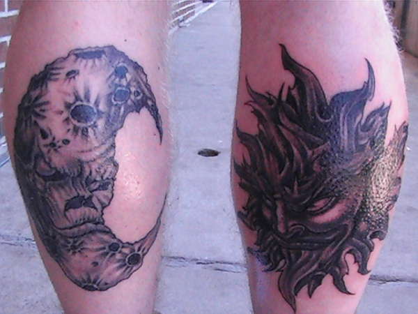 calf sun and moon tattoo