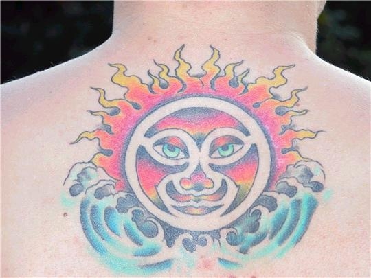 Sun with waves tattoo