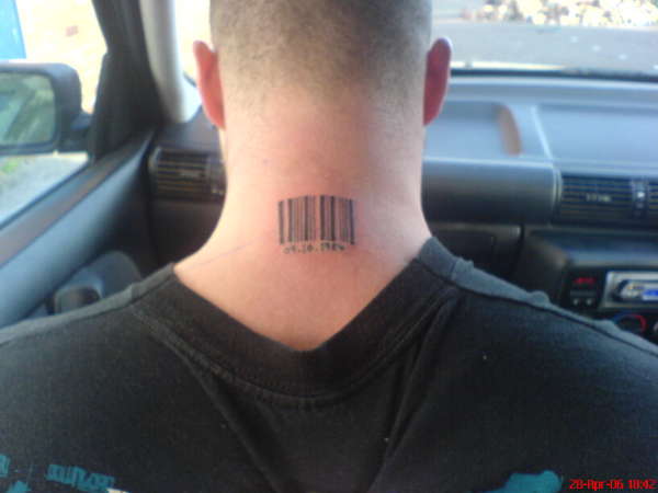 barcode on neck tattoo
